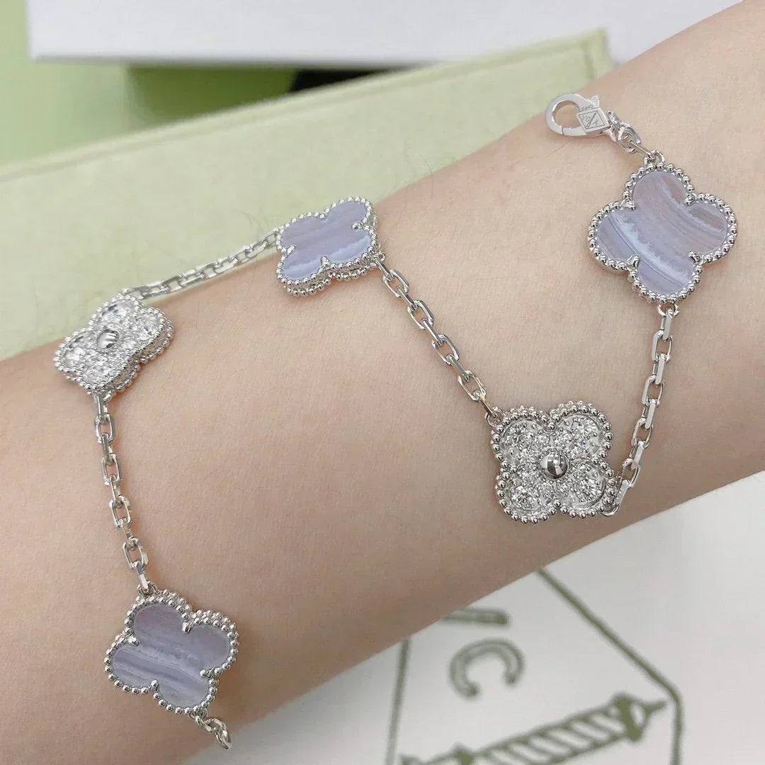 [⭐Maelin] CLOVER 5 MOTIF PURPLE CHALCEDONY BRACELET COLLECTION