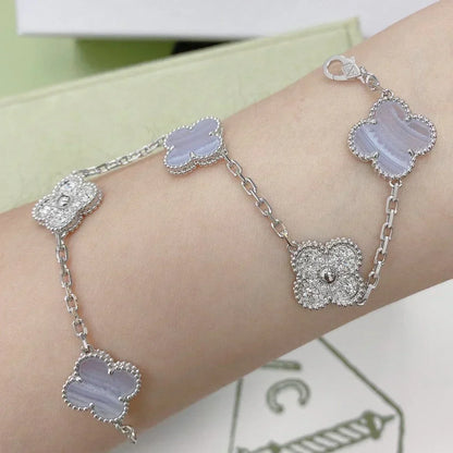 [⭐Maelin] CLOVER 5 MOTIF PURPLE CHALCEDONY BRACELET COLLECTION