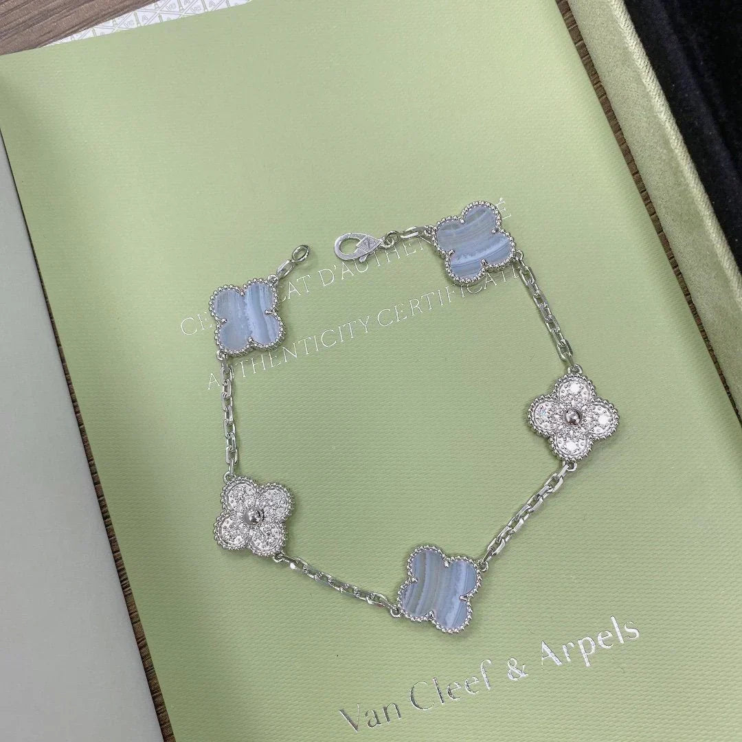 [⭐Maelin] CLOVER 5 MOTIF PURPLE CHALCEDONY BRACELET COLLECTION