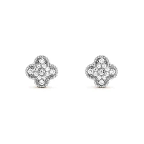 [⭐Maelin]CLOVER 1 MOTIFS DIAMOND STUD EARRINGS SILVER