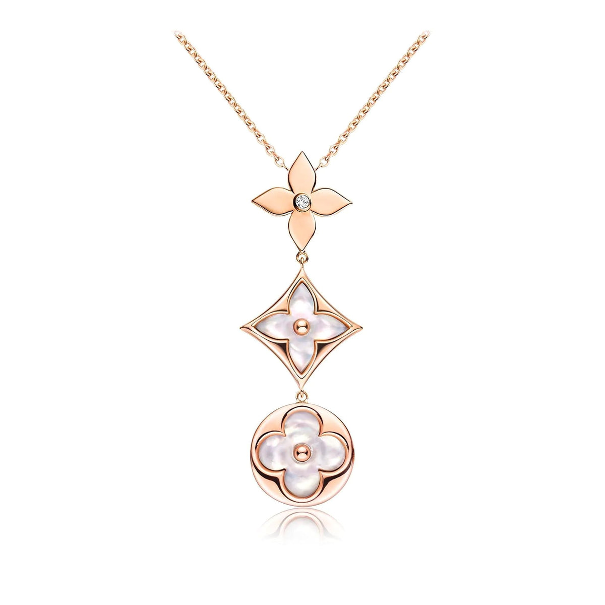 [⭐Maelin]COLOR BLOSSOM LARIAT NECKLACE PINK GOLD WHITE MOTHER PEARL AND DIAMOND