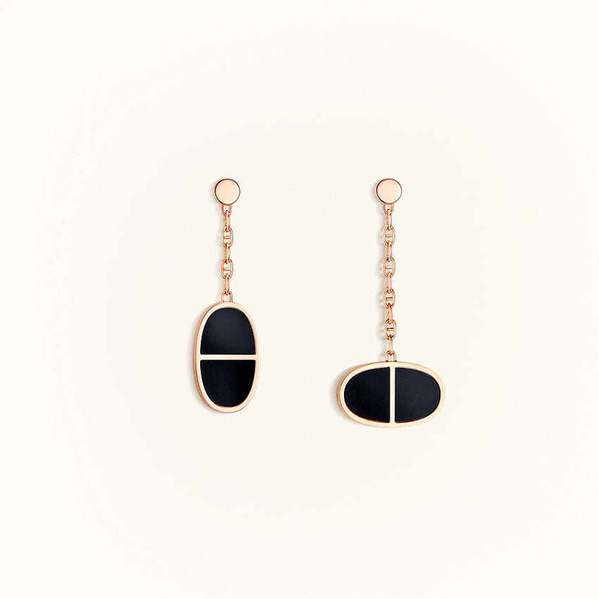 [⭐Maelin]CHAINE VERSO BLACK CERAMIC EARRINGS