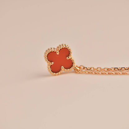[⭐Maelin]CLOVER MINI 9.5MM WHITE CARNELIANS NECKLACE