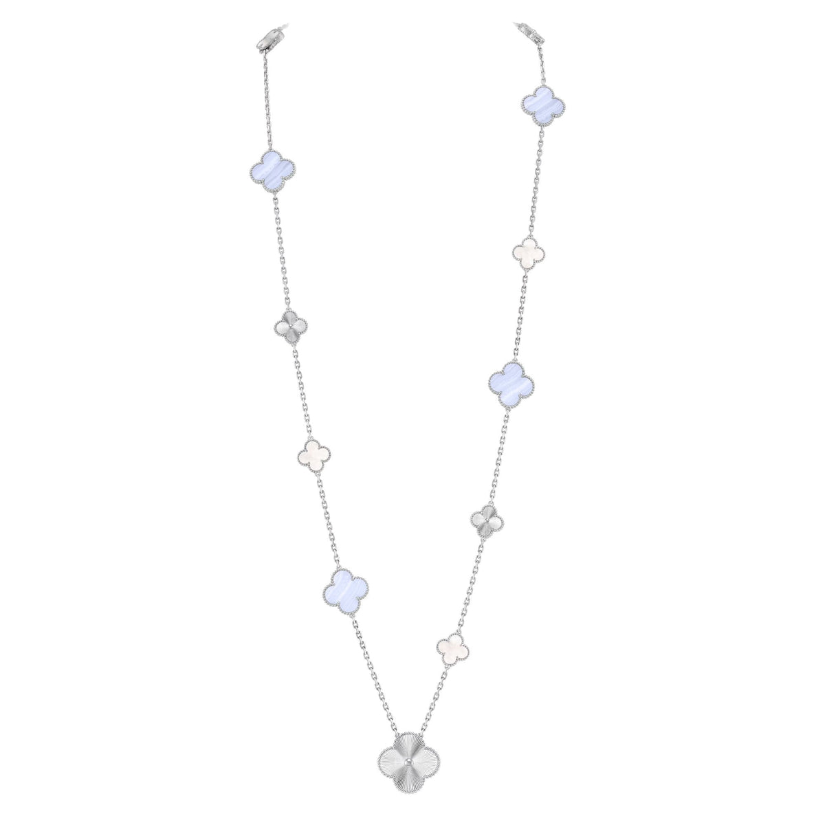 [⭐Maelin]DETACHABLE CLOVER 15(11+4) FLOWER SILVER NECKLACE SET