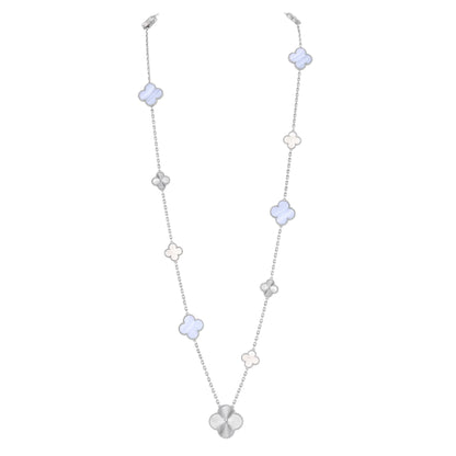 [⭐Maelin]DETACHABLE CLOVER 15(11+4) FLOWER SILVER NECKLACE SET