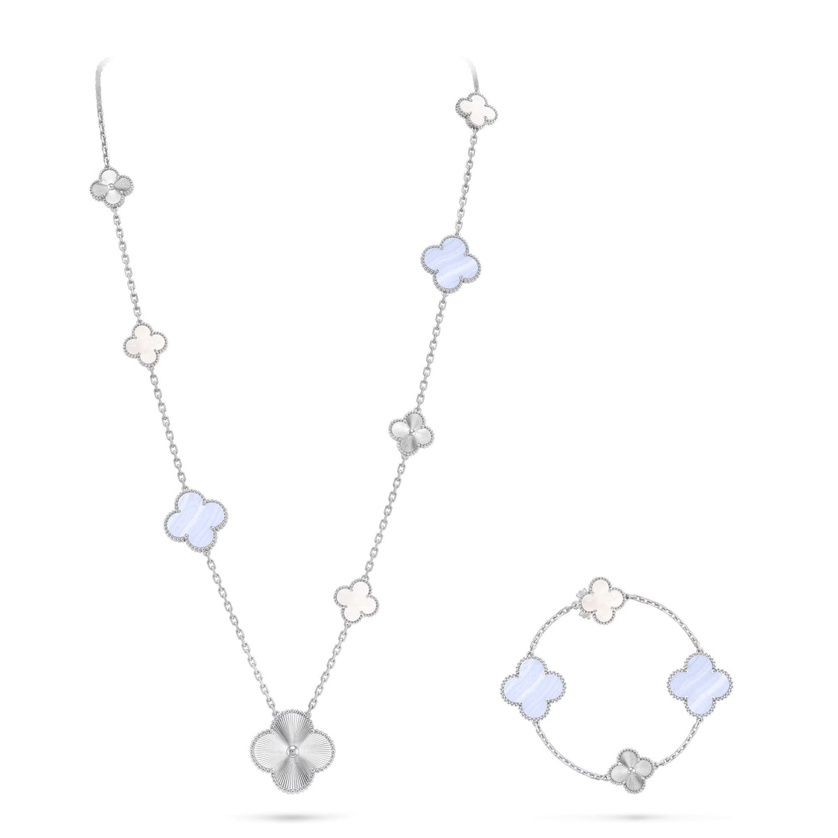 [⭐Maelin]DETACHABLE CLOVER 15(11+4) FLOWER SILVER NECKLACE SET