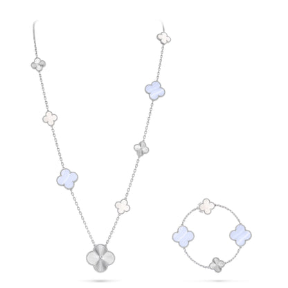 [⭐Maelin]DETACHABLE CLOVER 15(11+4) FLOWER SILVER NECKLACE SET