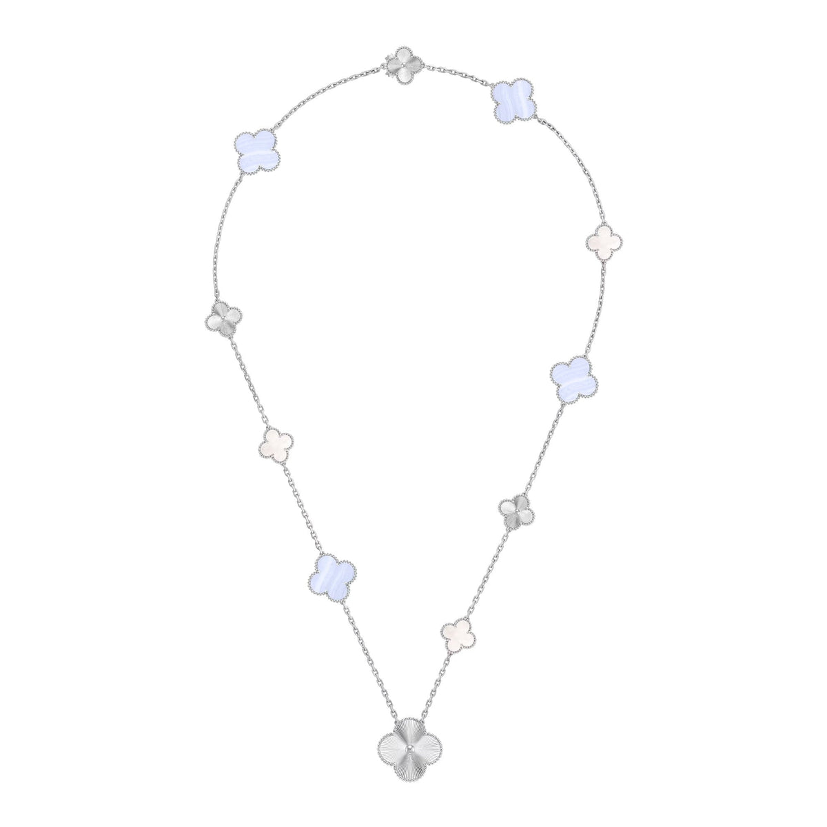 [⭐Maelin]DETACHABLE CLOVER 15(11+4) FLOWER SILVER NECKLACE SET