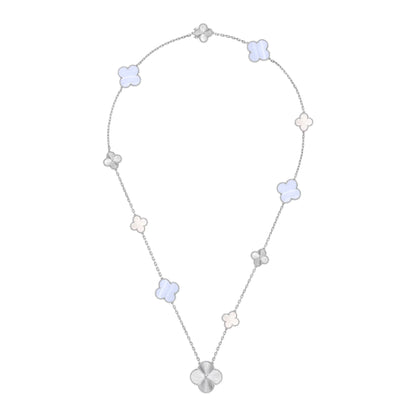 [⭐Maelin]DETACHABLE CLOVER 15(11+4) FLOWER SILVER NECKLACE SET