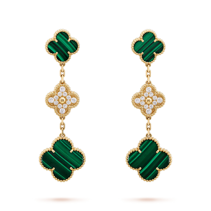 [⭐Maelin]CLOVER EARRINGS GOLD MALACHITE DIAMOND 3 MOTIF