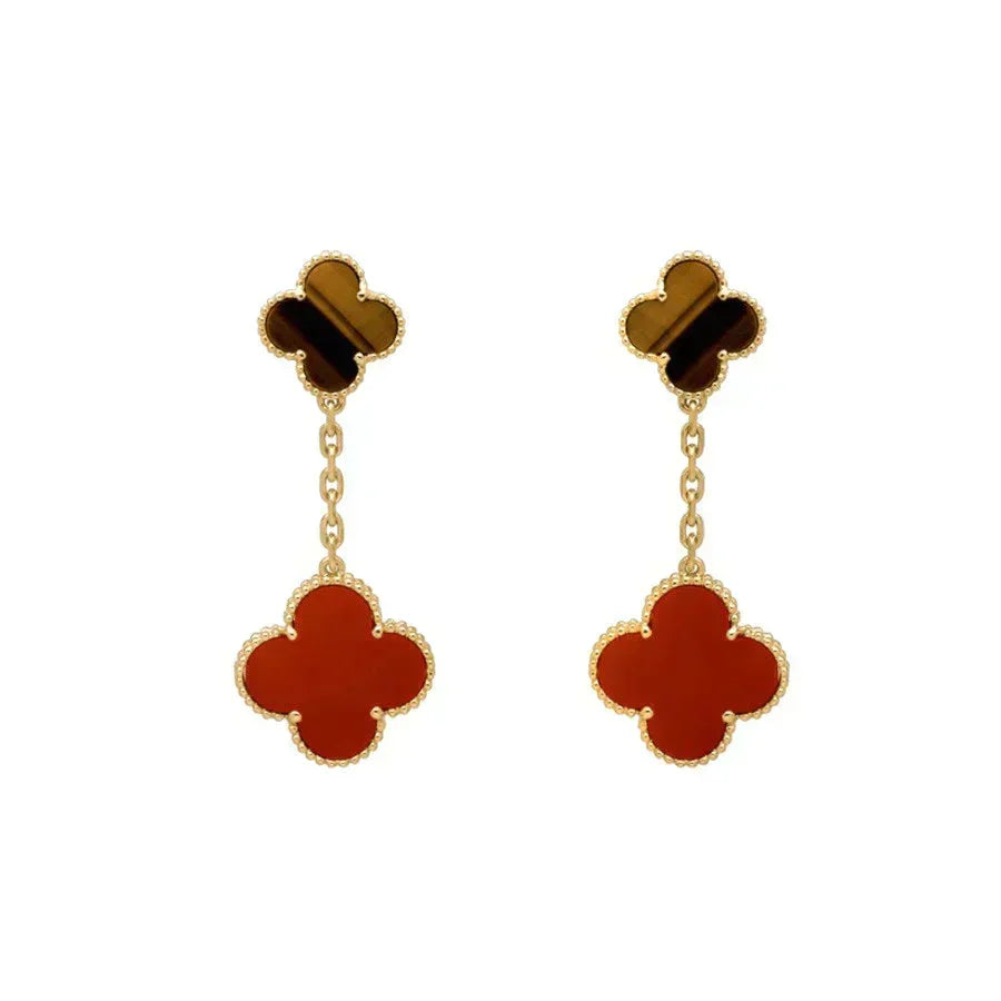 [⭐Maelin]CLOVER  2 MOTIF  TIGER EYE CARNELIAN EARRINGS