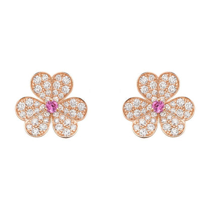 [⭐Maelin]FRIVOLE PINK GOLD FLOWER DIAMOND EARRINGS