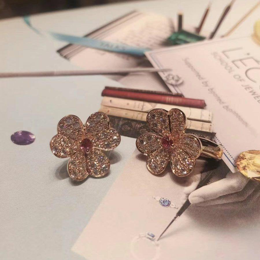 [⭐Maelin]FRIVOLE PINK GOLD FLOWER DIAMOND EARRINGS