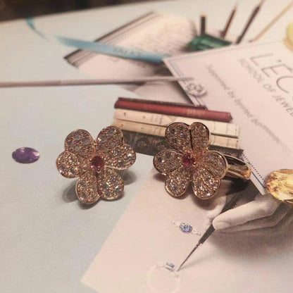 [⭐Maelin]FRIVOLE PINK GOLD FLOWER DIAMOND EARRINGS