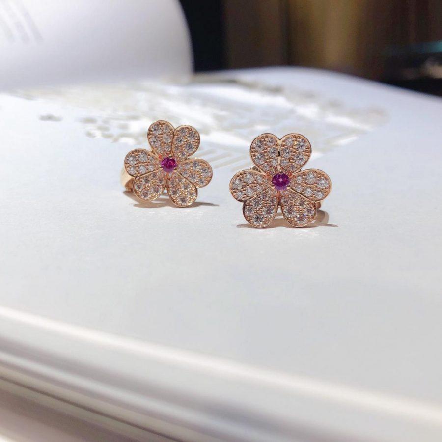 [⭐Maelin]FRIVOLE PINK GOLD FLOWER DIAMOND EARRINGS