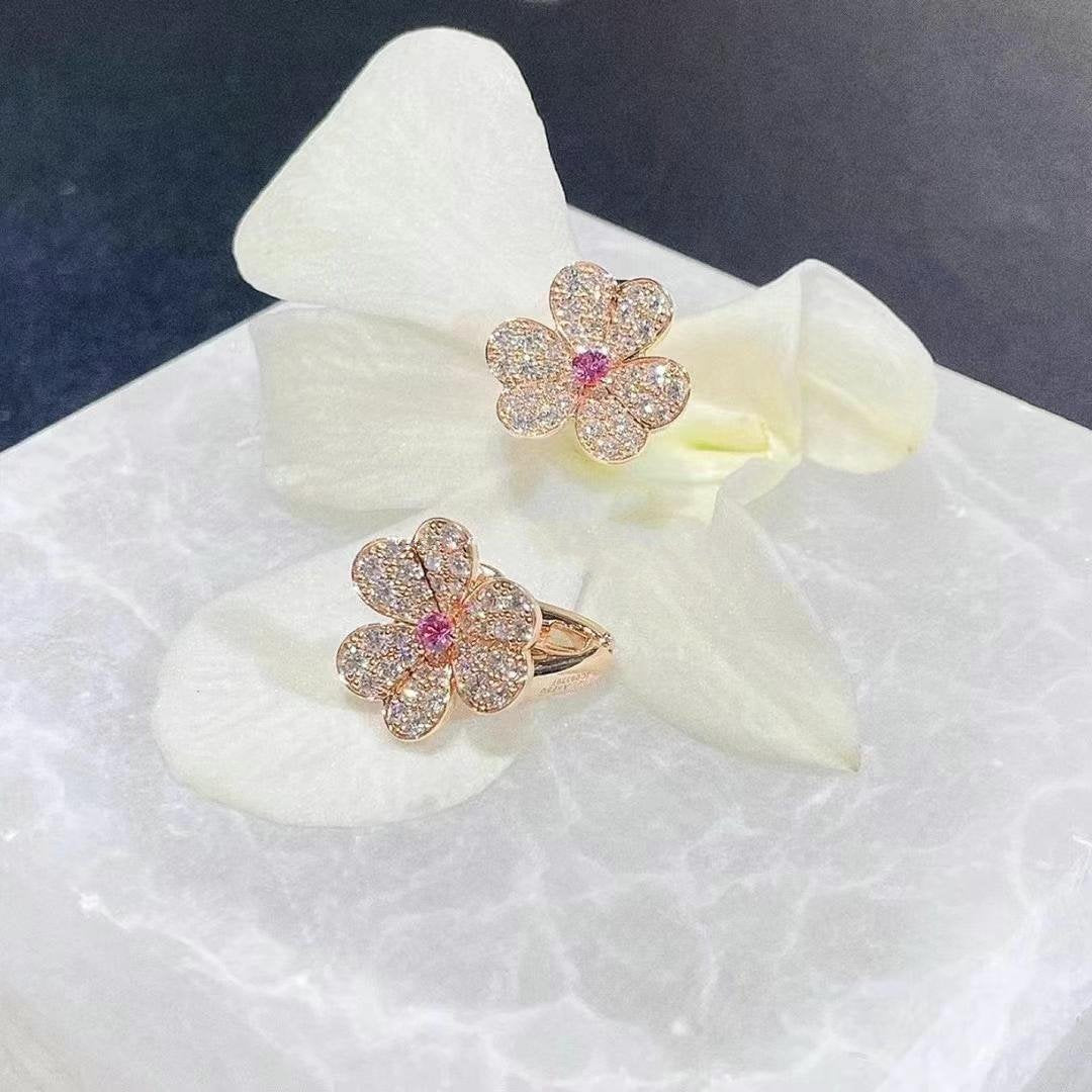 [⭐Maelin]FRIVOLE PINK GOLD FLOWER DIAMOND EARRINGS