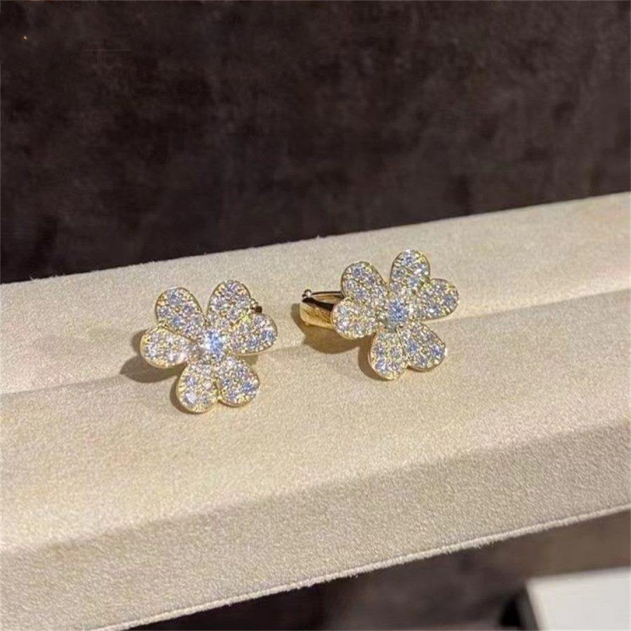 [⭐Maelin]FRIVOLE GOLD FLOWER DIAMOND EARRINGS