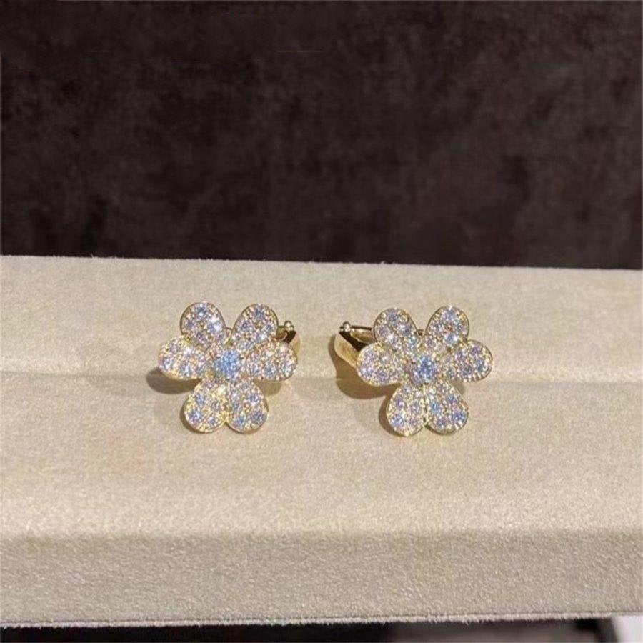 [⭐Maelin]FRIVOLE GOLD FLOWER DIAMOND EARRINGS
