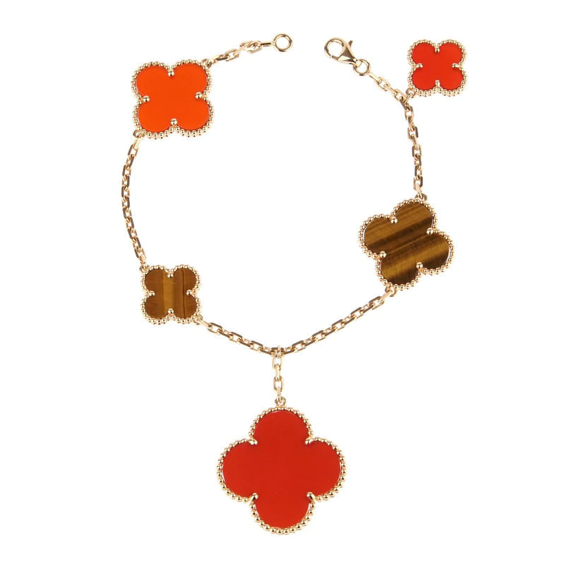 [⭐Maelin]CLOVER BRACELET 5 MOTIFS CARNELIAN TIGER EYE