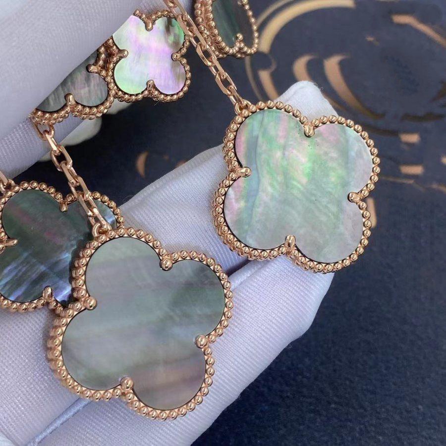 [⭐Maelin]CLOVER EARRINGS DARK MOP 4 MOTIFS ROSE GOLD
