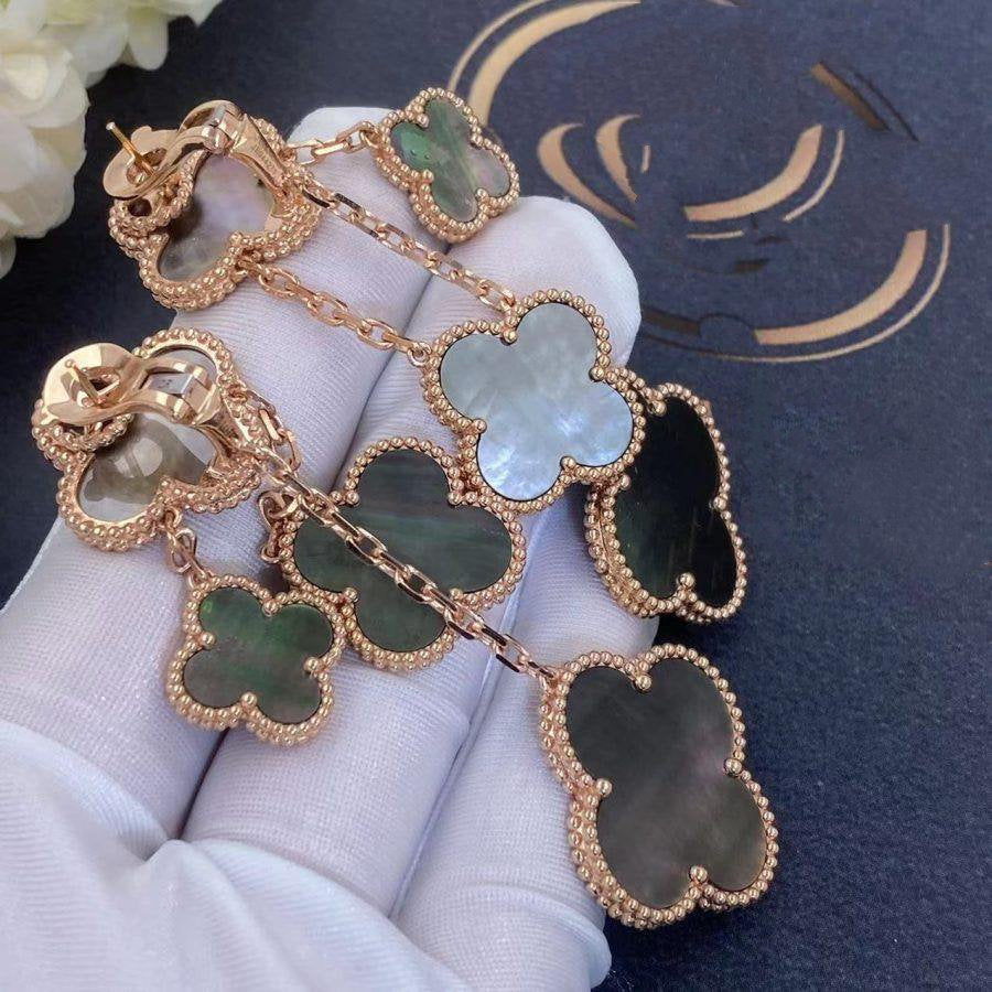 [⭐Maelin]CLOVER EARRINGS DARK MOP 4 MOTIFS ROSE GOLD