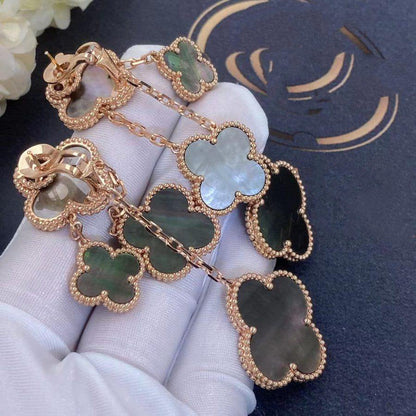 [⭐Maelin]CLOVER EARRINGS DARK MOP 4 MOTIFS ROSE GOLD