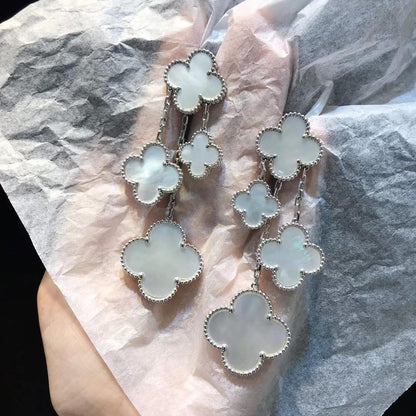 [⭐Maelin]CLOVER EARRINGS WHITE MOP 4 MOTIFS SILVER