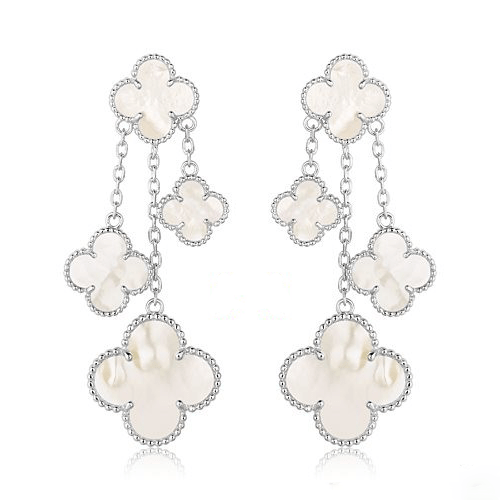 [⭐Maelin]CLOVER EARRINGS WHITE MOP 4 MOTIFS SILVER