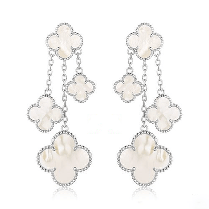 [⭐Maelin]CLOVER EARRINGS WHITE MOP 4 MOTIFS SILVER
