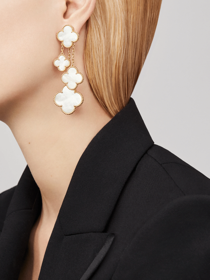 [⭐Maelin]CLOVER EARRINGS WHITE MOP 4 MOTIFS GOLD