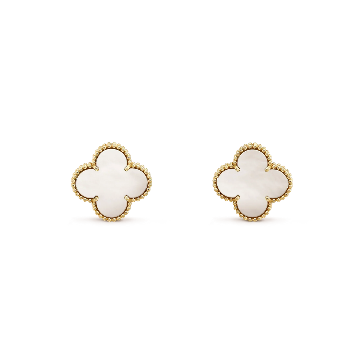 [⭐Maelin]CLOVER MEDIUM 1 MOTIFS  WHITE MOP STUD EARRINGS