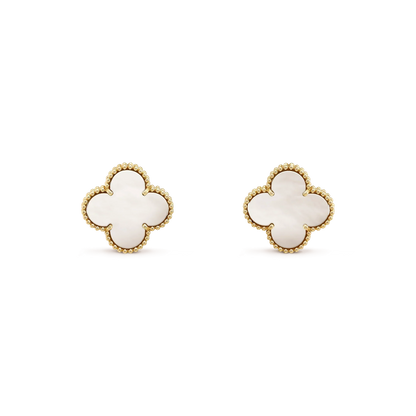 [⭐Maelin]CLOVER MEDIUM 1 MOTIFS  WHITE MOP STUD EARRINGS
