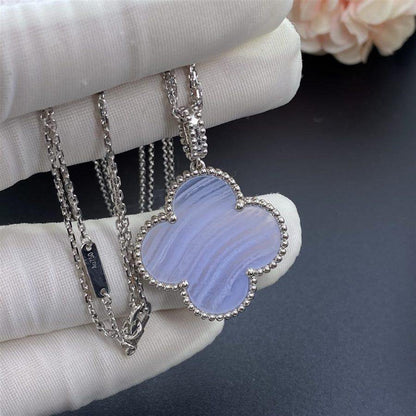 [⭐Maelin]CLOVER SILVER CHALCEDONY BIG CLOVER NECKLACE