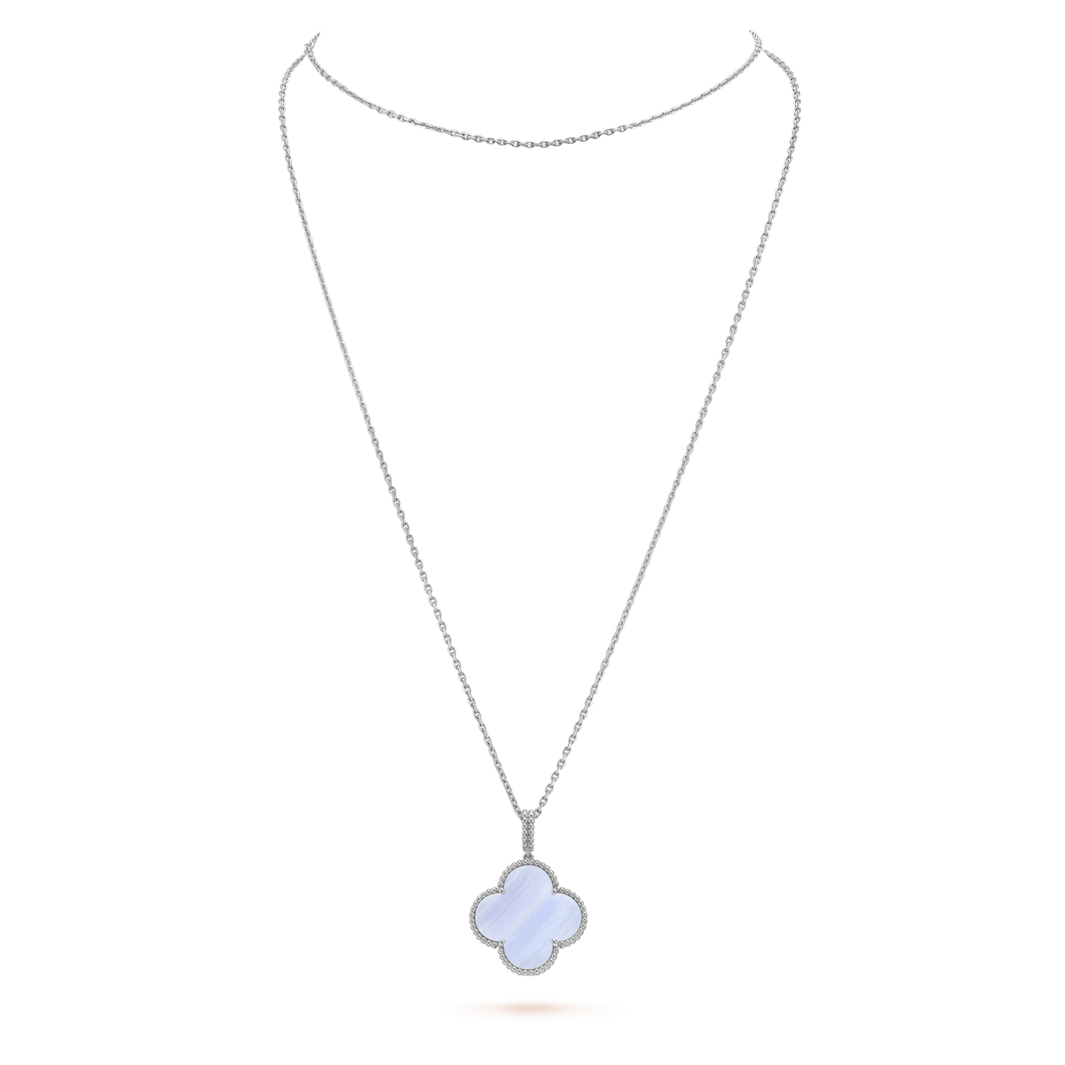 [⭐Maelin]CLOVER SILVER CHALCEDONY BIG CLOVER NECKLACE