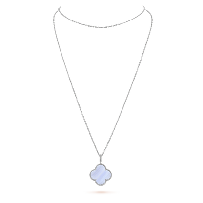 [⭐Maelin]CLOVER SILVER CHALCEDONY BIG CLOVER NECKLACE