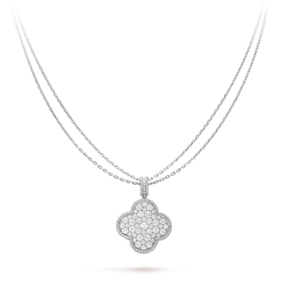 [⭐Maelin]CLOVER 25MM SILVER FULL DIAMOND BIG CLOVER NECKLACE