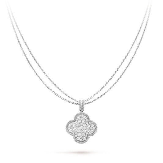 [⭐Maelin]CLOVER 25MM SILVER FULL DIAMOND BIG CLOVER NECKLACE