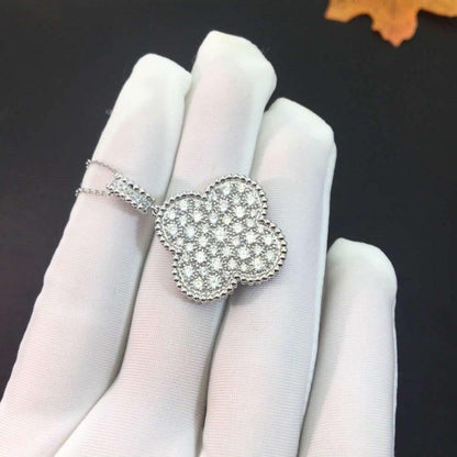 [⭐Maelin]CLOVER 25MM SILVER FULL DIAMOND BIG CLOVER NECKLACE