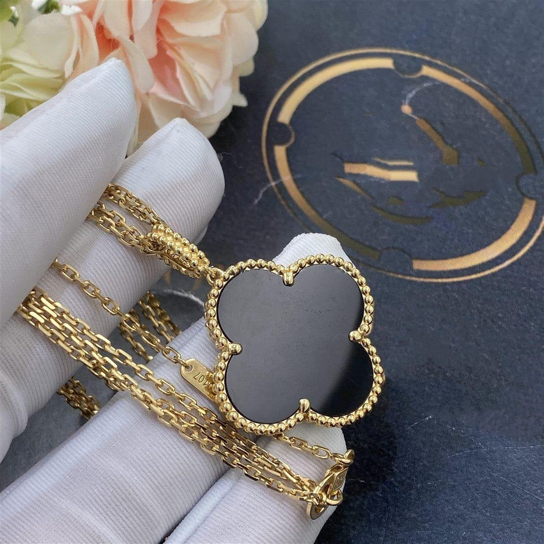 [⭐Maelin]CLOVER 25MM GOLD ONYX BIG CLOVER NECKLACE