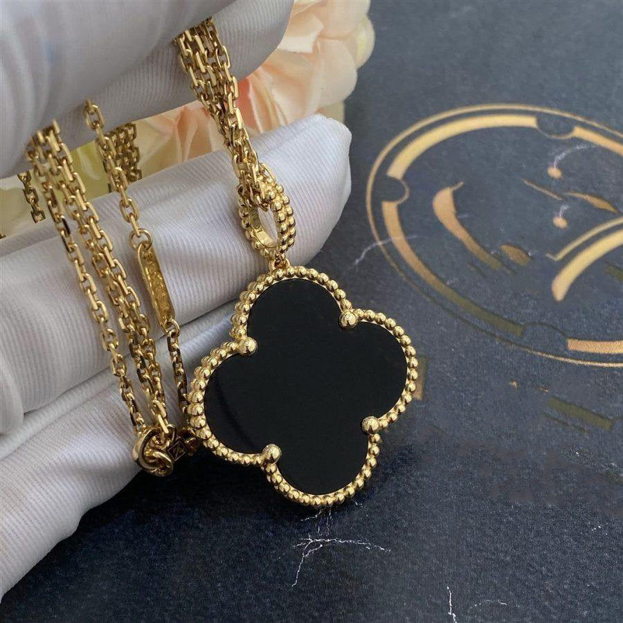 [⭐Maelin]CLOVER 25MM GOLD ONYX BIG CLOVER NECKLACE