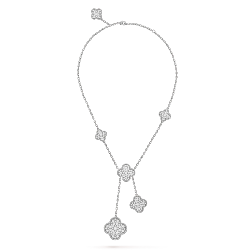 [⭐Maelin]CLOVER 5 MOTIFS SILVER DIAMONDS NECKLACE