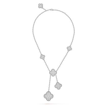 [⭐Maelin]CLOVER 5 MOTIFS SILVER DIAMONDS NECKLACE