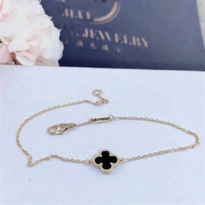 [⭐Maelin]CLOVER ONYX SINGLE FLOWER BRACELET