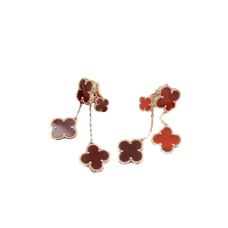 [⭐Maelin]CLOVER EARRINGS CARNELIAN 4 MOTIFS PINK GOLD