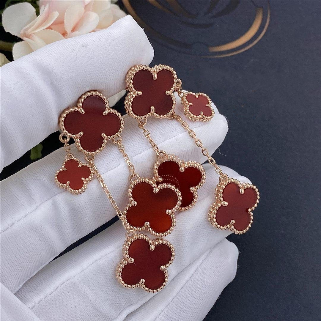[⭐Maelin]CLOVER EARRINGS CARNELIAN 4 MOTIFS PINK GOLD