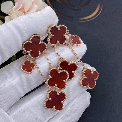 [⭐Maelin]CLOVER EARRINGS CARNELIAN 4 MOTIFS PINK GOLD