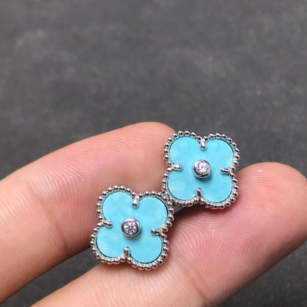 [⭐Maelin]CLOVER 1 DIAMOND BLUE SKY SILVER EARRINGS