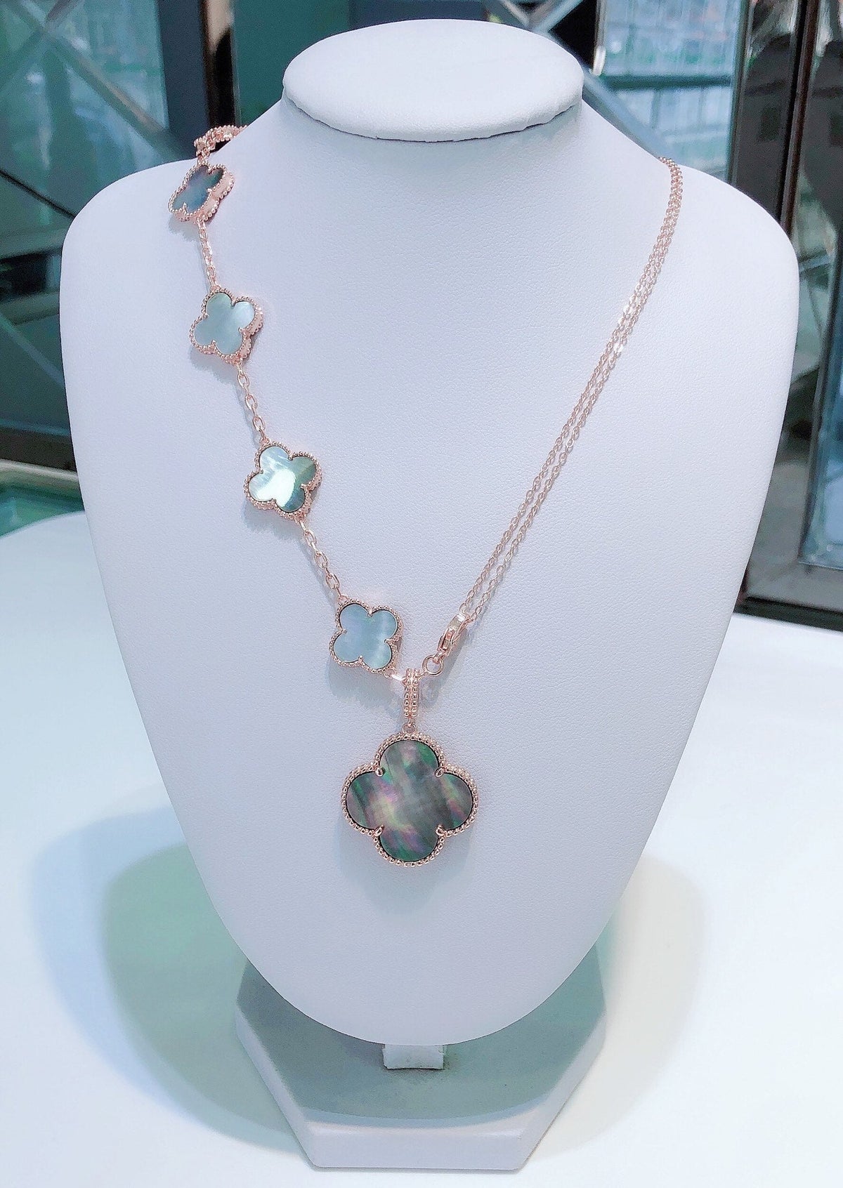 [⭐Maelin]COMBINED BRACELET 5 MOTIFS AND NECKLACE DARK MOP ROSE GOLD