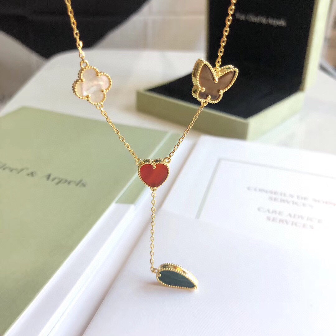[⭐Maelin]LUCKY SPRING 4 MOTIFS ROSE GOLD NECKLACE