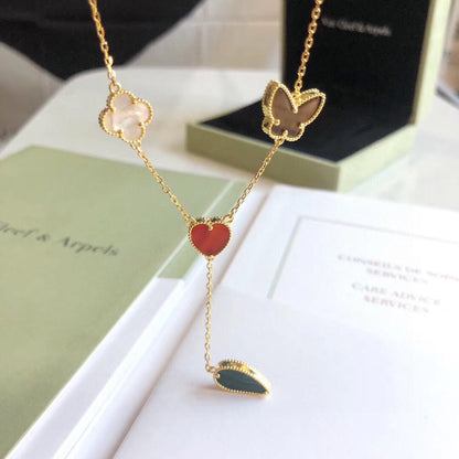 [⭐Maelin]LUCKY SPRING 4 MOTIFS ROSE GOLD NECKLACE
